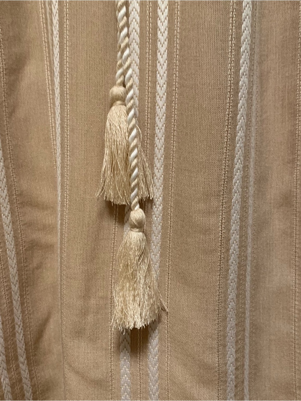 Striped Tassel Tie Beige Tunic Blouse - Picture 4 of 7
